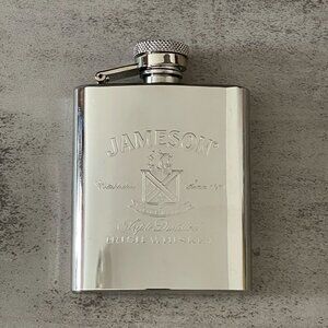Jameson Irish Whiskey Hip Flask Stainless Steel 3 fl oz Hinged Screw Top Closure